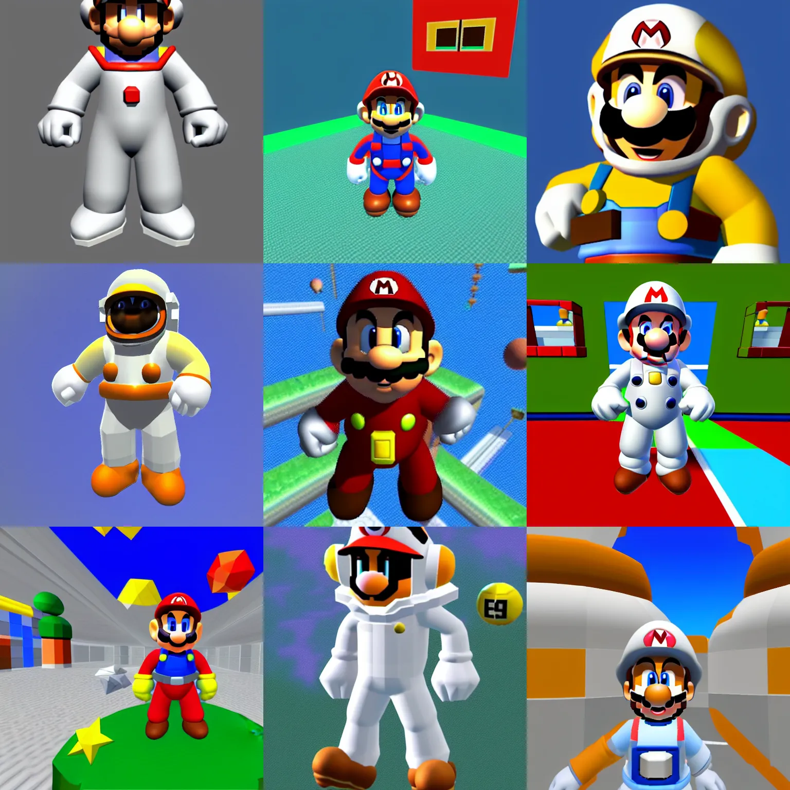 Prompt: Astronaut in Super mario 64 for the nintendo 64, low poly