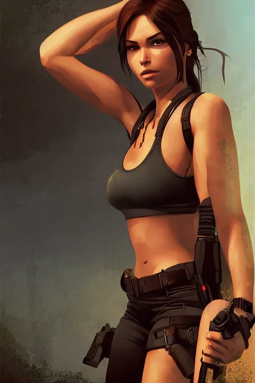 Image similar to lara croft portrait artwork by ilya kuvshinov, autumn natural lights