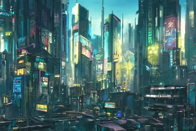 Image similar to a magnificent cyberpunk city. photorealism.