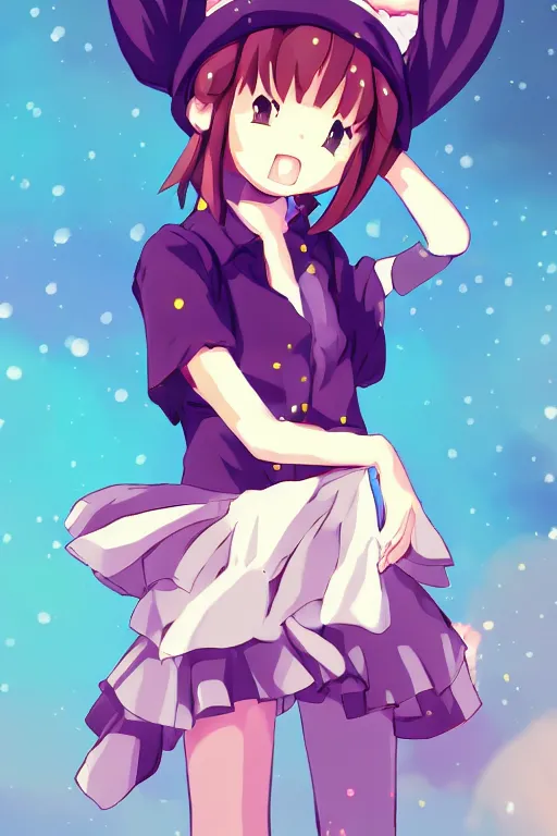 Image similar to Tonemapped cheerful Anime girl with bunny hat in the style of Makoto Shinkai and Yun Kōga