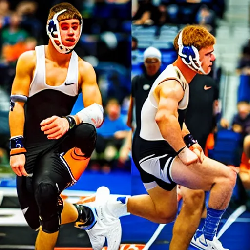 Image similar to “a realistic detailed photo of a college wrestler called Daton Fix from Oklahoma State University”