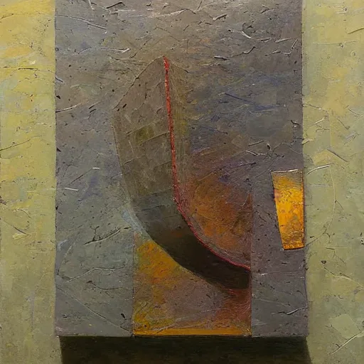 Image similar to an impasto painting by shaun tan of an abstract sculpture by the caretaker and ivan seal