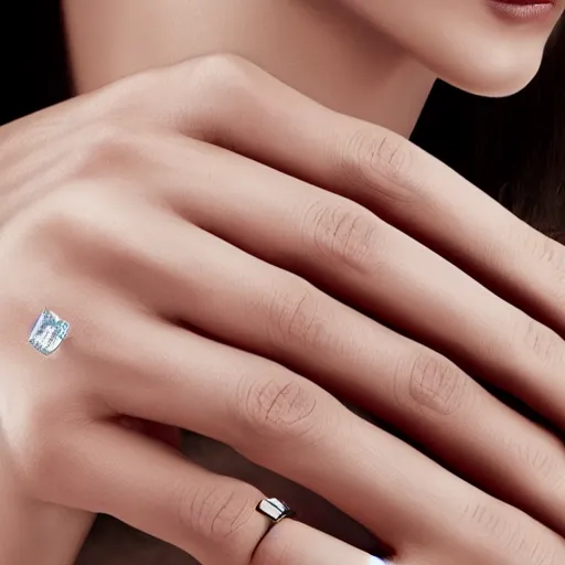 Image similar to hands modelling diamond ring, Zales ad