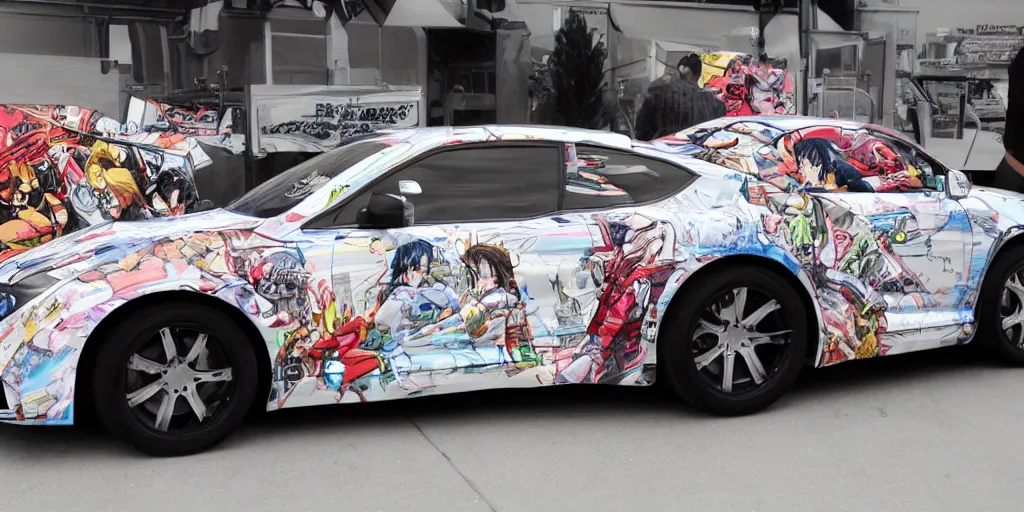 Image similar to side shot, anime car wrap, muscular Bernie sanders