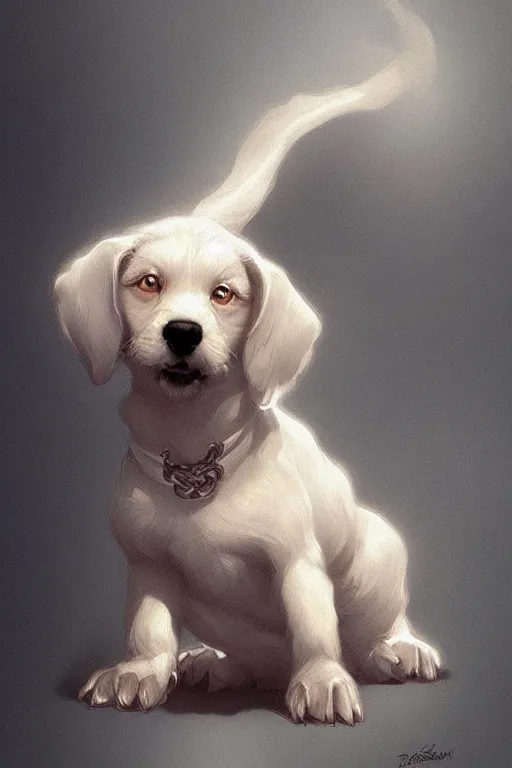 Image similar to cute little puppy, intricate, elegant, highly detailed, digital painting, artstation, concept art, smooth, sharp focus, illustration, art by artgerm and greg rutkowski and alphonse mucha and andrei riabovitchev