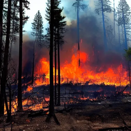 Prompt: a beautiful photo of a 2015 Mcdonalds building engulfed in a forest fire