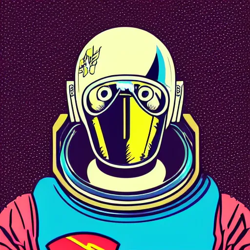 Prompt: individual astronaut portrait fallout 7 6 retro futurist illustration art by butcher billy, sticker, colorful, illustration, highly detailed, simple, smooth and clean vector curves, no jagged lines, vector art, smooth andy warhol style