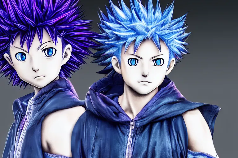 Image similar to killua lightning speed photography by david yarrow anime concept art jojo's bizarre adventure hirohito araki hyperrealistic live action raytracing blue and purple color cgi render