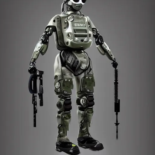 Image similar to futuristic special forces soldier robot, with exoskeleton armor and night vision goggles