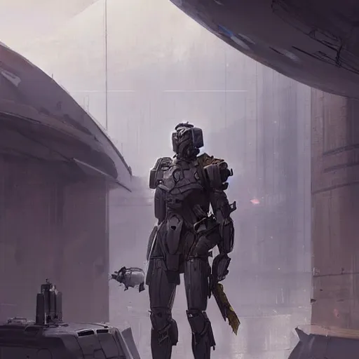 Image similar to concept art by greg rutkowski, a futuristic soldier, roughly from the 2 6 th century, wearing a futuristic tactical gear, bulky look and dieselpunk hq.