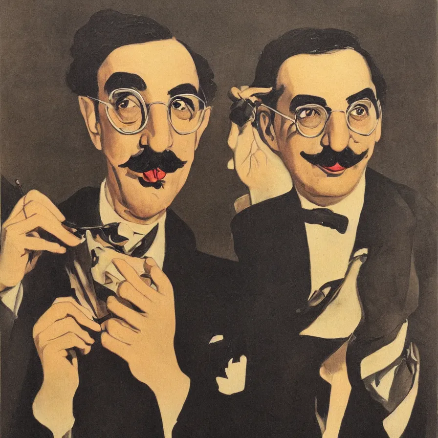 Image similar to art nouveau portrait of groucho marx