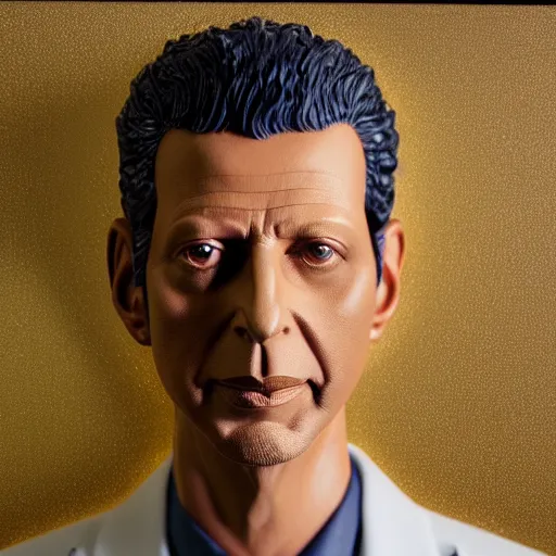 Image similar to hyperrealistic dslr film still of jeff goldblum on gold doubloon, stunning 8 k octane comprehensive 3 d render, inspired by istvan sandorfi & greg rutkowski & unreal engine, perfect symmetry, dim volumetric cinematic lighting, extremely hyper - detailed, incredibly real lifelike attributes & flesh texture, intricate, masterpiece, artstation, stunning