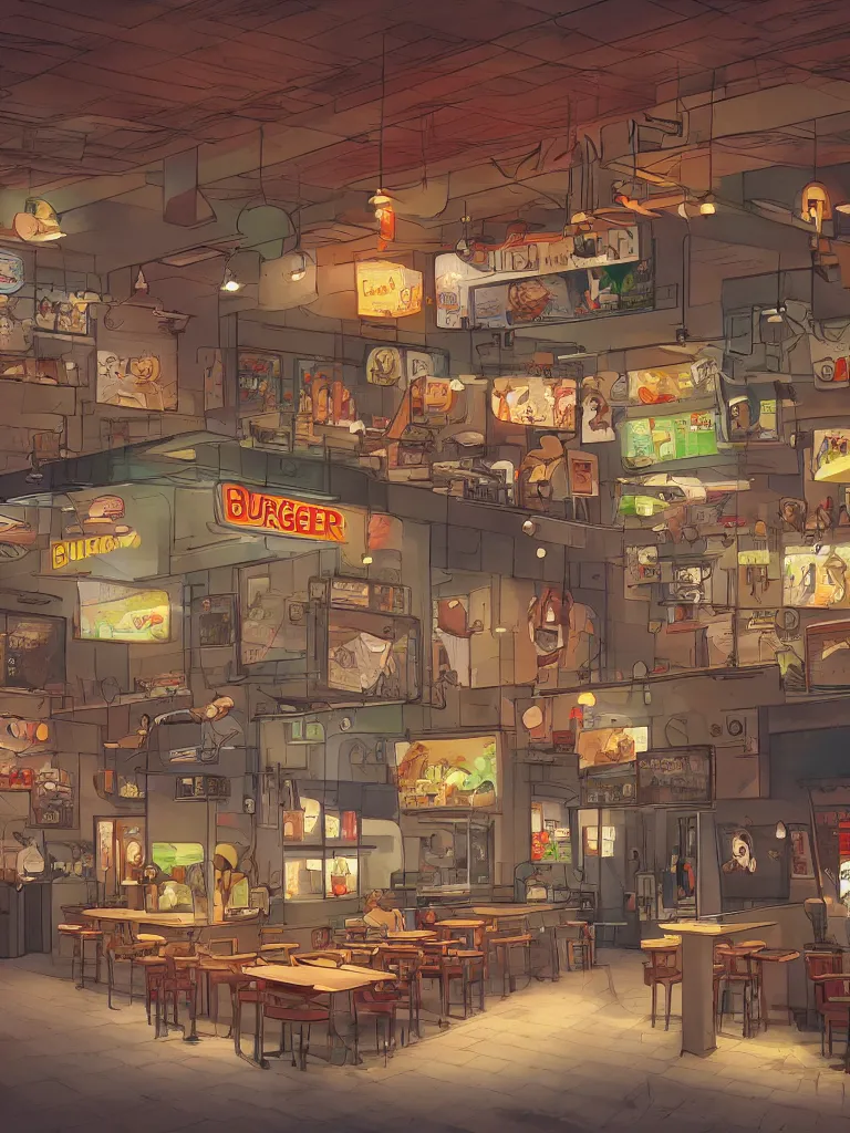 Image similar to burger joint by disney concept artists, blunt borders, rule of thirds