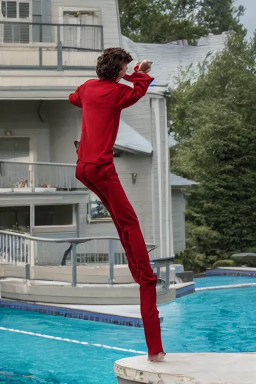 Image similar to timothee chalamet standing on the diving board, red weapon 8 k s 3 5, cooke anamorphic / i lenses, highly detailed, cinematic lighting