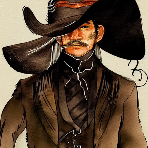 Prompt: mexican vaquero portrait, yoshitaka amano character design