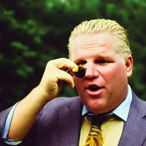 Image similar to photo of doug ford eating a bee cinestill, 8 0 0 t, 3 5 mm, full - hd