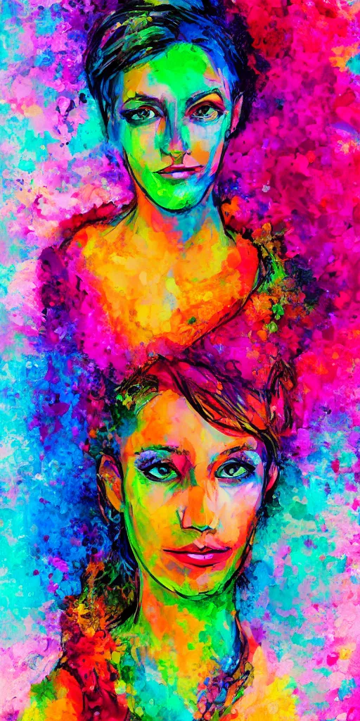 Image similar to colorful artwork of a woman by par0llel