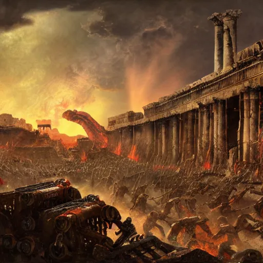 Image similar to the last day of pompeii in warhammer 4 0 k style, by john frederick kensett, digital art, 4 k, high detailed