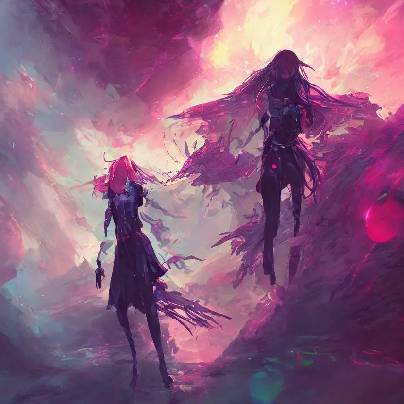 Image similar to a non - ordinary girl of # magic the gathering, # digital 2 d, # sci - fi, # psychedelic, # fututistic, by yoshitaka amano and alena aenami, trending on artstation, nvidia, matte painting, unreal engine