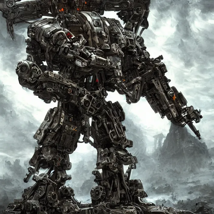 Prompt: apocalyptic man attached to machine weaponry mech, hyper - detailed, smooth, sharp focus, 4 k ultra hd, fantasy dark art, apocalyptic art