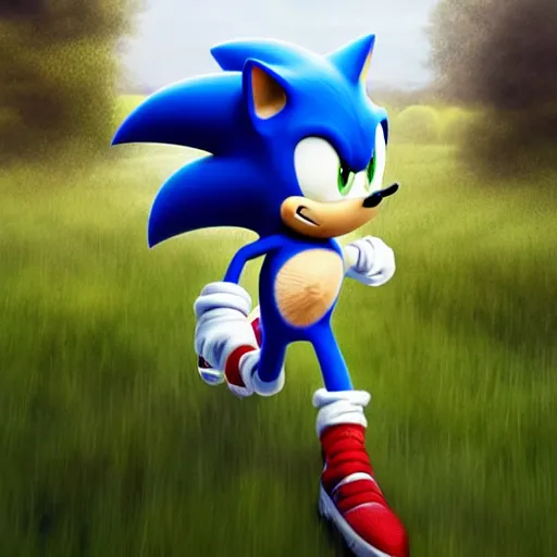 Prompt: sonic the hedgehog running through a field, matte painting, artstation, 4 k