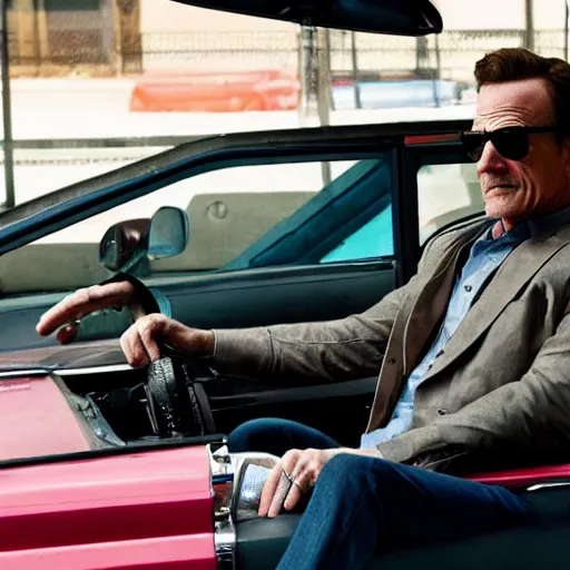 Image similar to film still of Bryan Cranston as Buddy in Baby Driver (2017 film), 4k, film grain