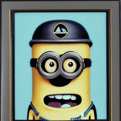 Prompt: a signed photo of a 1980s minion portrait