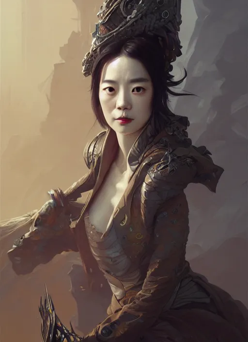 Image similar to Han Hyo Joo as a super villain, luxurious, fantasy, intricate, elegant, highly detailed, digital painting, artstation, concept art, matte, sharp focus, illustration, art by WLOP and Peter Mohrbacher and James Jean, masterpiece, Refined, upscaled