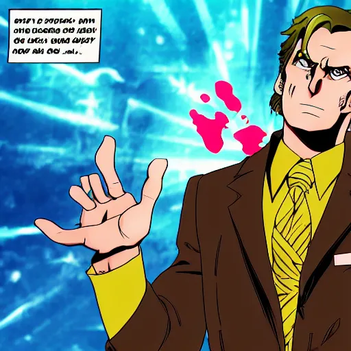 Image similar to saul goodman in the jojo's bizarre adventure anime, in the style of jojo's bizarre adventure by hirohoki araki, 4 k hd