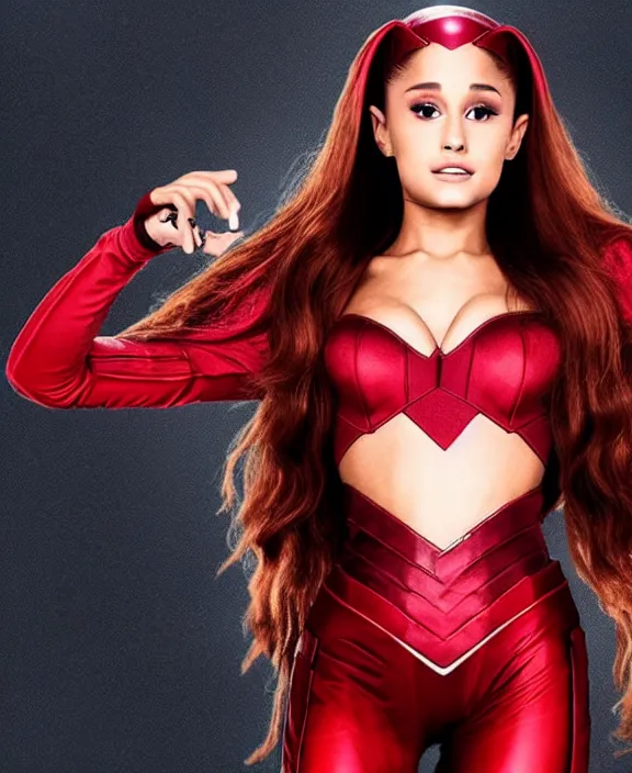 Image similar to ariana grande modeling as the scarlet witch, professional photograph