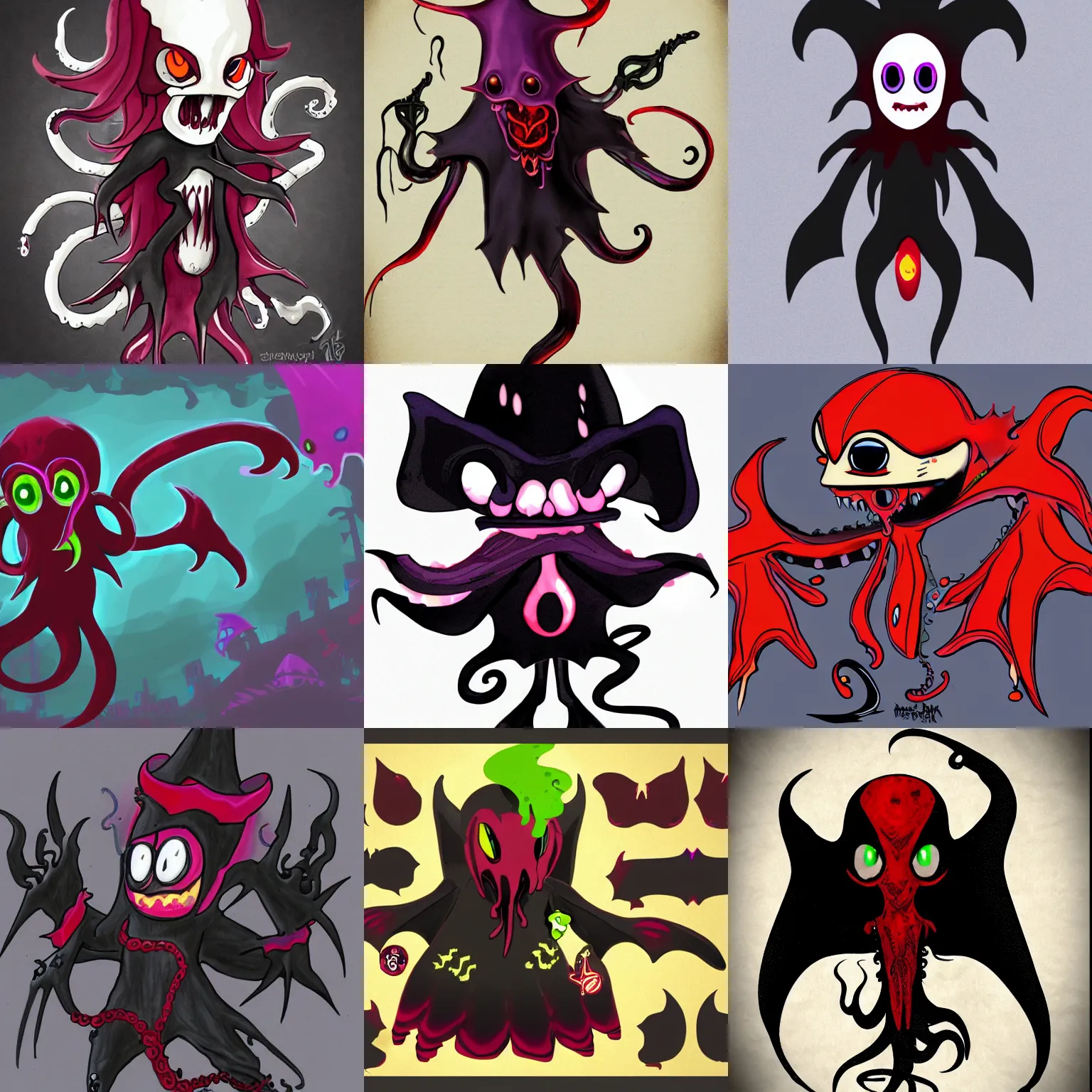 Prompt: a splatoon nintendo vampire squid based character dressed like a vampire and with tentacles connected like the membranes on a bats wings halloween themed