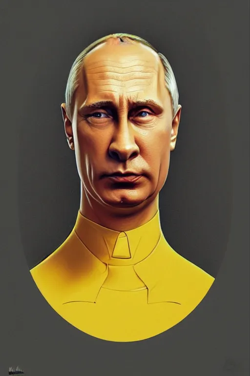 Image similar to vladimir putin as a yellow funny homer simpson, realistic portrait, symmetrical, highly detailed, digital painting, artstation, concept art, smooth, sharp focus, illustration, cinematic lighting, art by artgerm and greg rutkowski and alphonse mucha