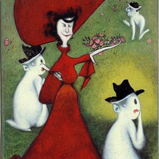 Image similar to by remedios varos, moomin, oil painting, met collection, vintage comics