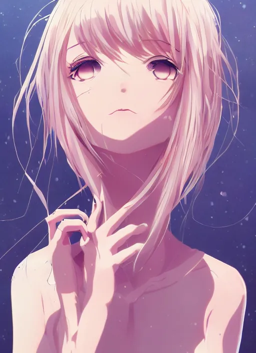 Prompt: listening to music at 2 am, pretty face, anatomy, anime key visual, poster, anime, by wlop, high quality