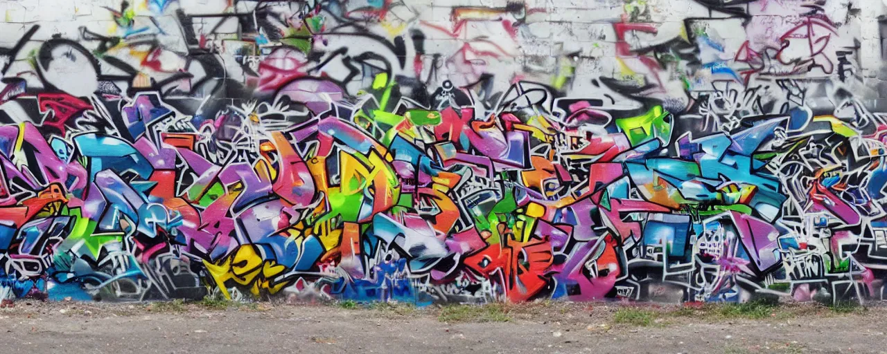 Prompt: a wall with lot of graffiti