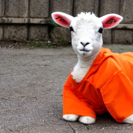 Image similar to cute lamb wearing orange inmate clothes