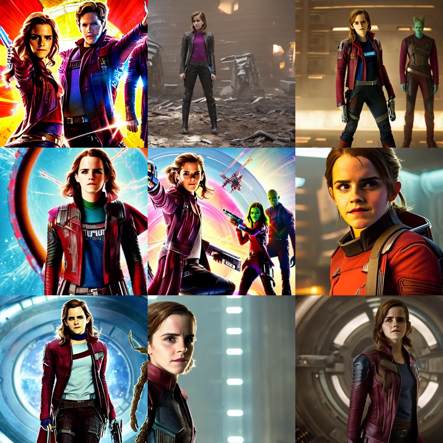 Prompt: Emma Watson as Star-Lord, film still from 'Guardians of the Galaxy'