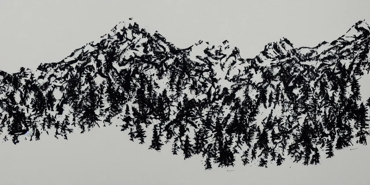 Prompt: laurentian appalachian mountains during winter, semiabstract black ink landscape artwork