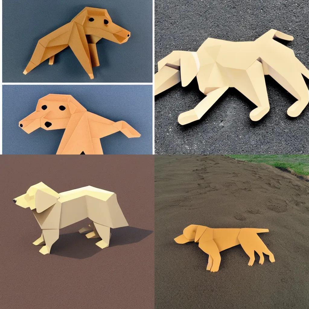 Prompt: dog made out of sand low polygon