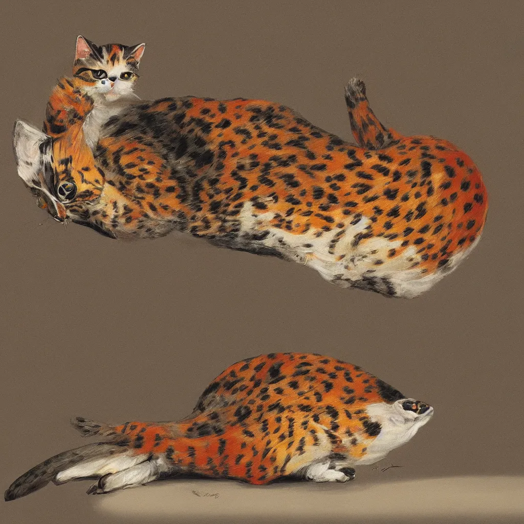 Prompt: cat and pheasant mix, art gallery, art museum, 4k, 8k