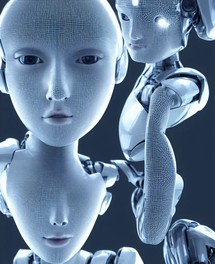 Prompt: close-up macro portrait of the face of a artificial intelligence robot girl of the future, epic angle and pose, symmetrical artwork, 3d with depth of field, blurred background, cybernetic machine female face, translucent, nautilus, energy flows of electric current, a highly detailed epic cinematic concept art CG render. made in Maya, Blender and Photoshop, octane render, excellent composition, cinematic dystopian brutalist atmosphere, dynamic dramatic cinematic lighting, aesthetic, very inspirational, arthouse, Greg Rutkowski, Ilya Kuvshinov, WLOP, Stanley Artgerm Lau, Ruan Jia and Fenghua Zhong