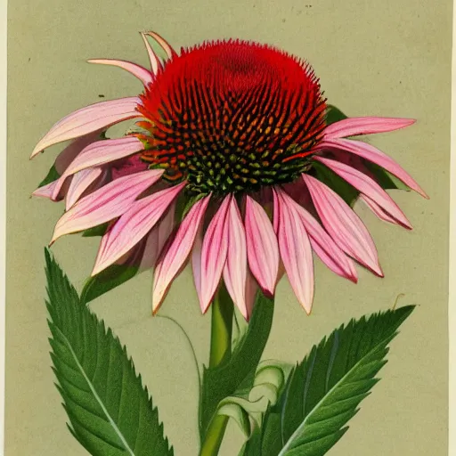 Image similar to echinacea, illustration from a botanical treatise, rich and contrasting colours