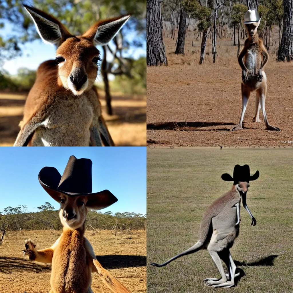 Prompt: a kangaroo wearing a cowboy hat