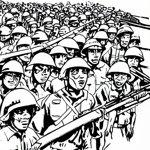 Prompt: Vietnam War coloring book