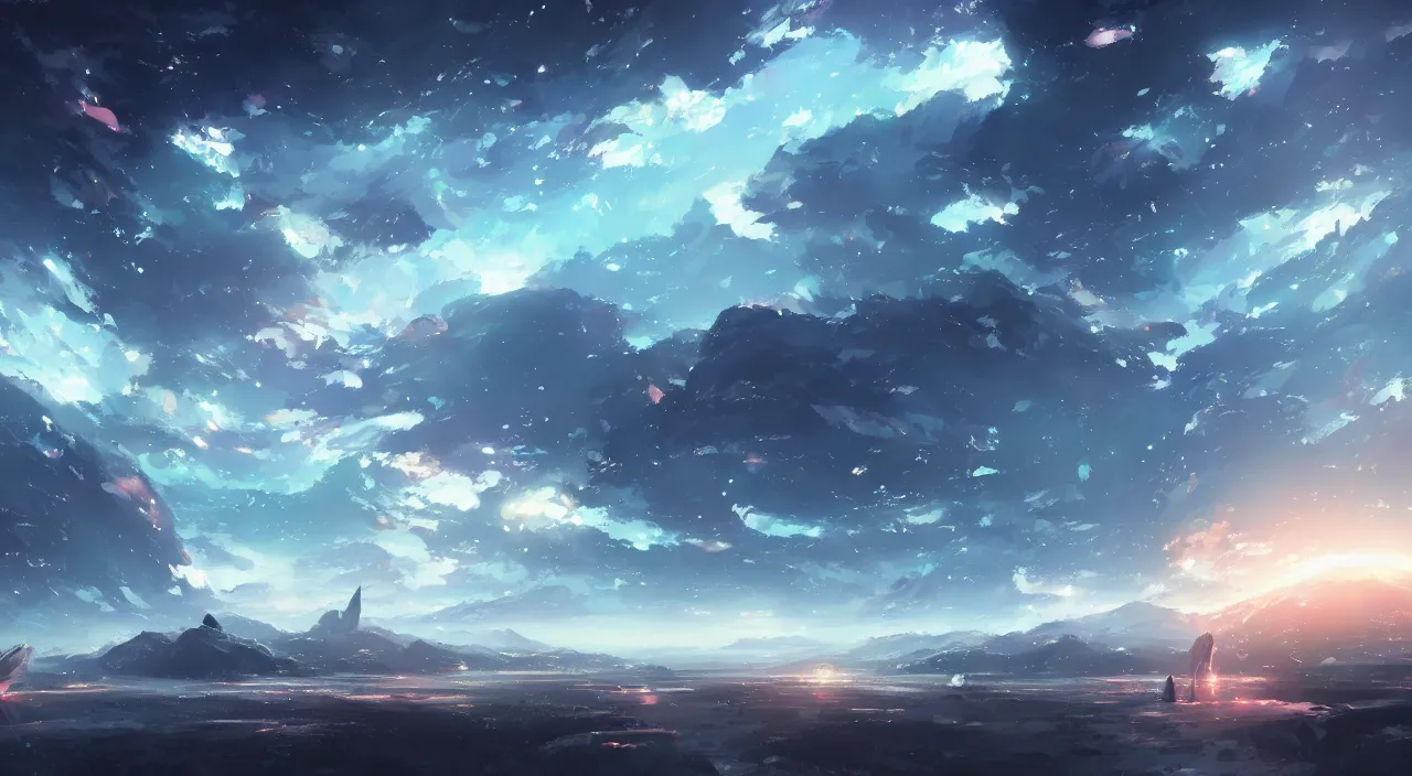 Image similar to scary art, epic, beautiful landscape, cinematic, clear focus, japenese light novel, abstract art, magical, space art, by makoto shinkai