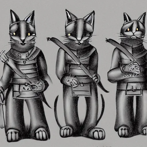 Prompt: three anthropomorphic cat soldiers, artwork by kyle ferrin