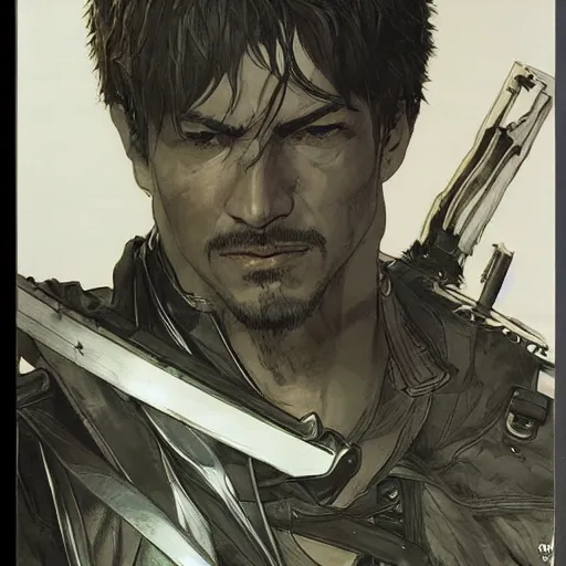 Prompt: portrait of a hero holding his sword in front of his face by yoji shinkawa, high quality, extra details n - 5