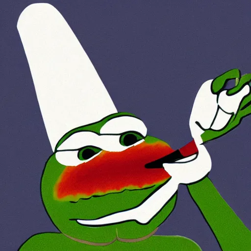 Image similar to crazy pepe with spoon