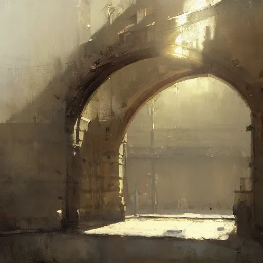 Prompt: painting of simple arch, brown, grey, by jeremy mann and greg rutkowski, intricate cinematic light, oil on canvas