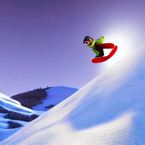 Image similar to pixar render of an excellent snowboarder